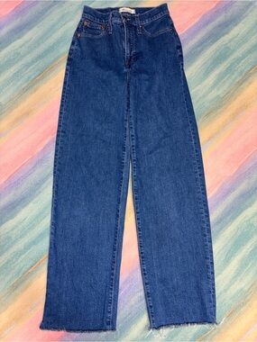 Madewell The Perfect Vintage Wide-Leg Jeans blue Wash Raw Hem Size 24
